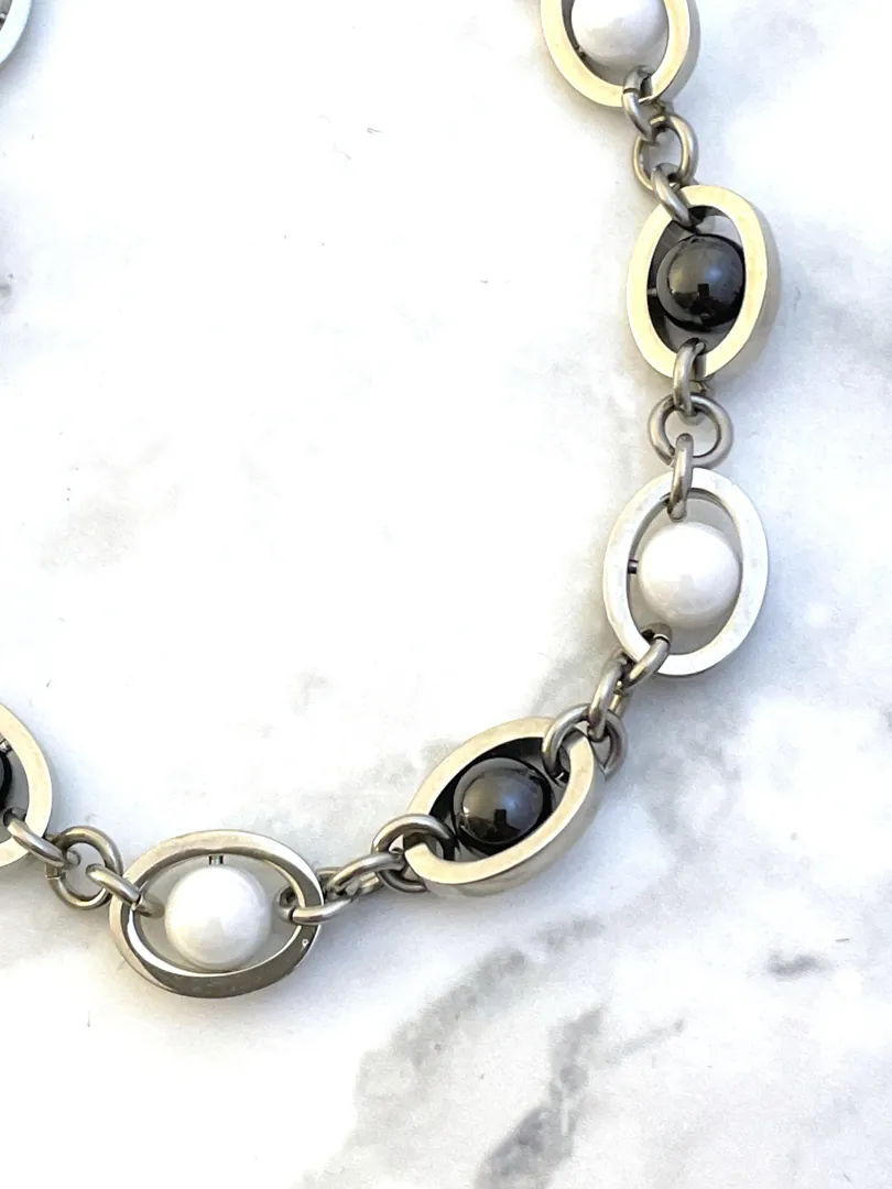 Unisex Handmade Bracelet, Silver White Onyx Jewelry, Black Onyx Bracelet, Evil Protection Jewelry, Protection Bracelet Gift for Couple Christmas.
