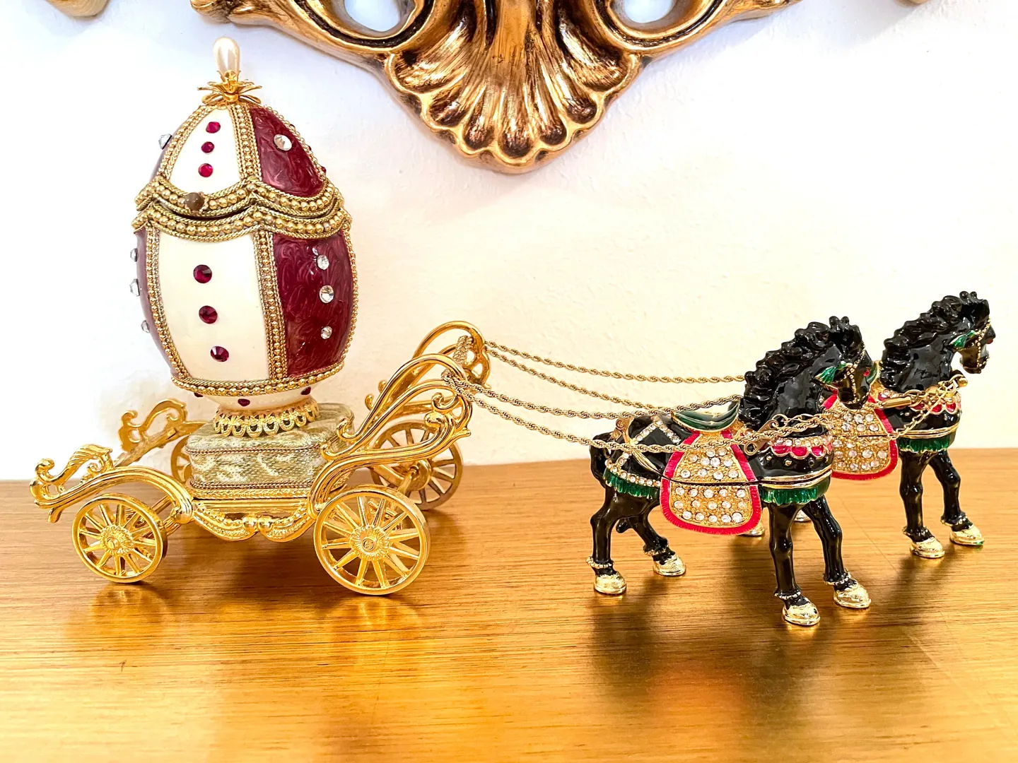 Antique - One of a Kind - Faberge Egg Style - Black Beauty Gift - Hand Carved - Fabergé Egg Music Box - 24k Gold - Mother's Day - Faberge