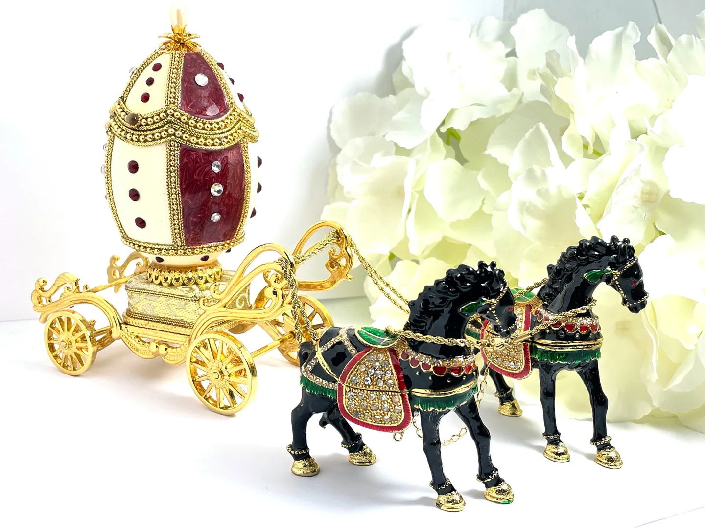 Antique - One of a Kind - Faberge Egg Style - Black Beauty Gift - Hand Carved - Fabergé Egg Music Box - 24k Gold - Mother's Day - Faberge