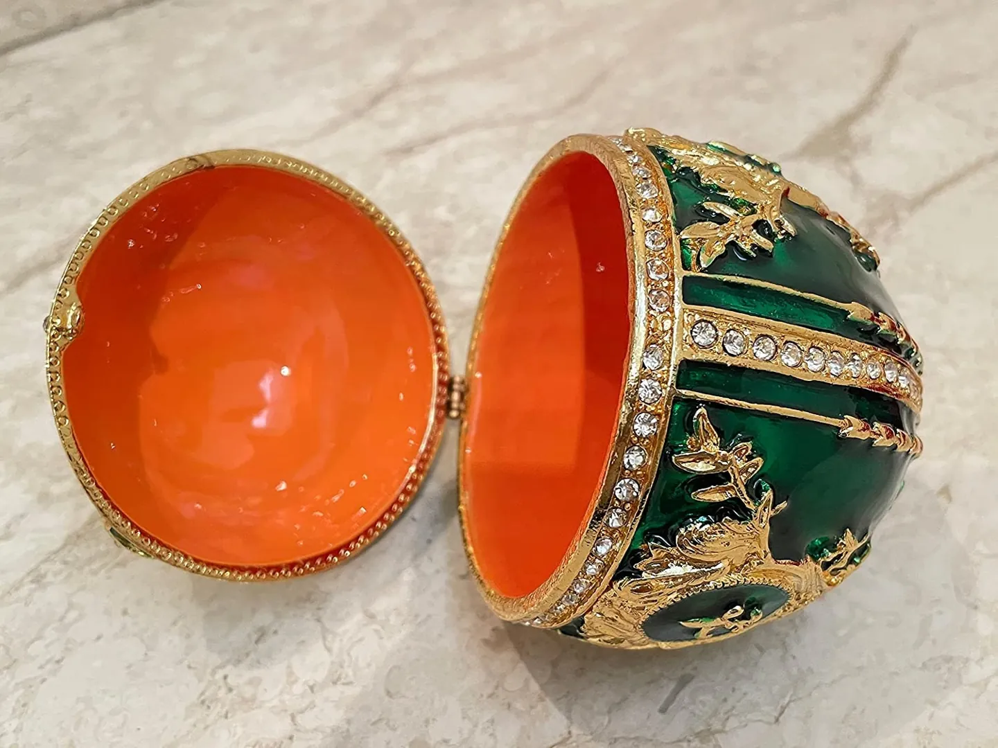 Fabergé Egg, Emerald Jewelry Box, Fabergé Green Egg, Birthday Gift, Fabergé Style Decorative Boxes, Handmade, 200 Austrian Crystal Handset, 24k.