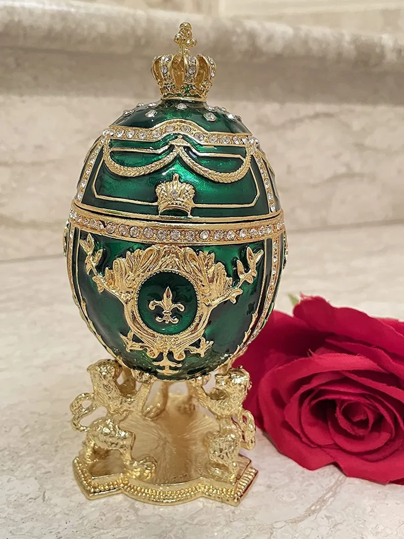 Fabergé Egg, Emerald Jewelry Box, Fabergé Green Egg, Birthday Gift, Fabergé Style Decorative Boxes, Handmade, 200 Austrian Crystal Handset, 24k.