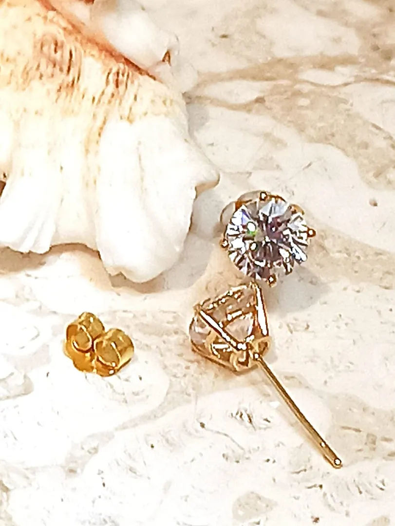 Solid 18kt Gold Designer Earrings Studs 2 Carat Diamond Solitaire White Gold Earrings 6.5mm Round Diamond Studs - Handmade Diamond Jewelry