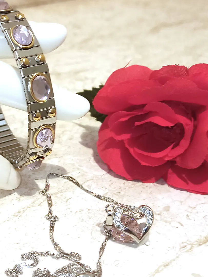 Sweet Birthday Gift for Her: Pink Faberge Egg Musical Jewelry Box, Faberge Pendant Heart Necklace, Silver Bracelet, Pink Topaz Fabergé Egg Set.