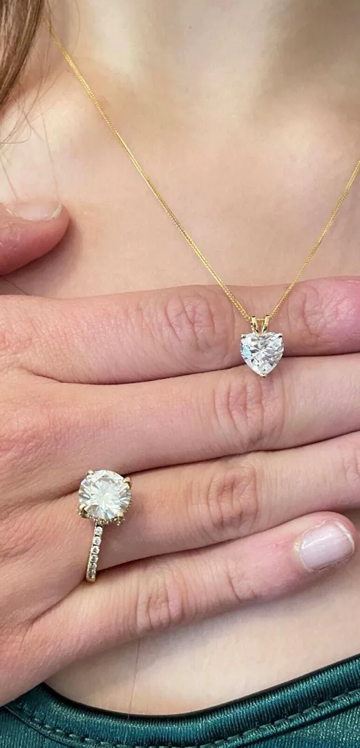 3.5ct Solid 18k Gold Diamond Solitaire Necklace Heart Shape Pendant Earrings Delicate Bridal Diamond Necklace Jewelry Set 18kt Bride Set