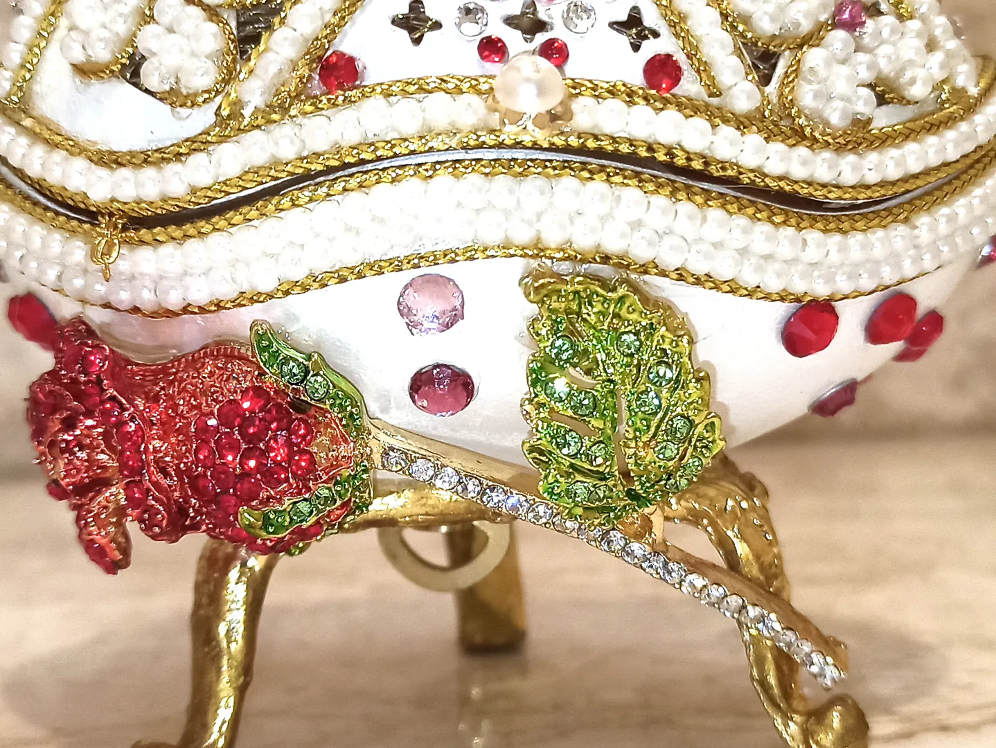 One of a Kind Faberge Egg 24k Gold Musical Jewelry Box + Sterling Silver Ruby Heart + Bracelet Handcarved Fabergé Egg Style Christmas Gift.