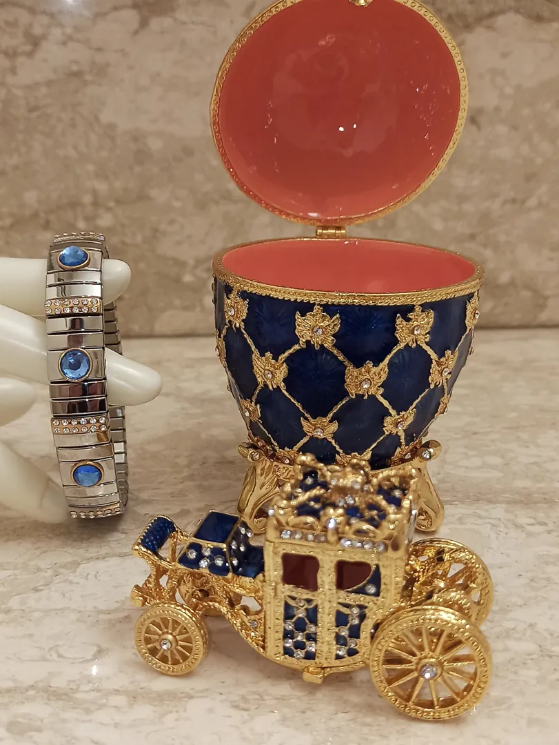 Faberge Egg Ornament for Parents Faberge Egg Trinket Box Home Decoration Handmade New Home Owner Gift Bracelet 24k Gold 10ct Austrian Crystal
