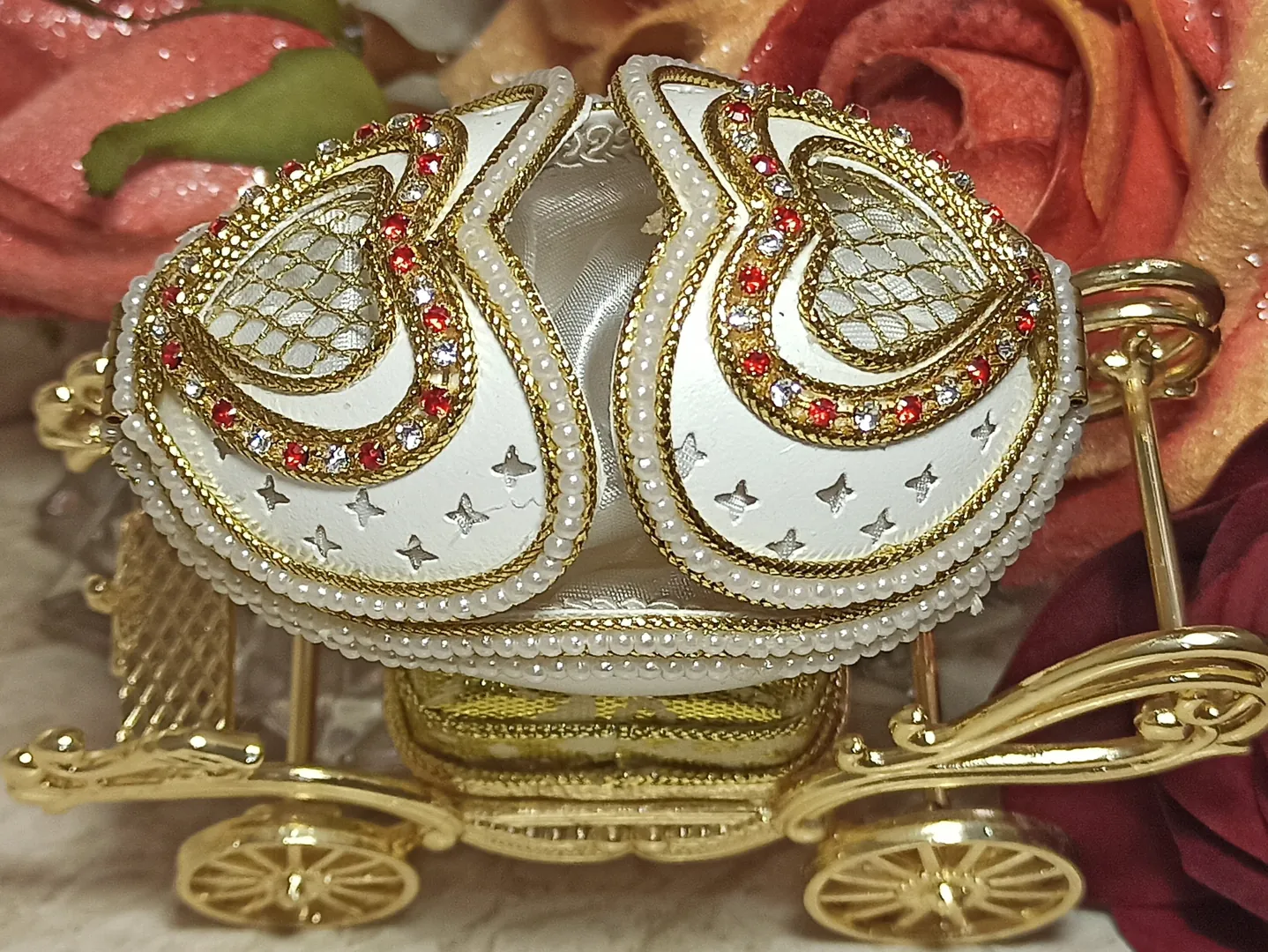 Faberge Egg Musical Jewelry Box 24k Gold Real Egg Handcarved Fabergé Egg Gift for Mom Unique Wedding Gift for Wife Anniversary Best Mom Gift
