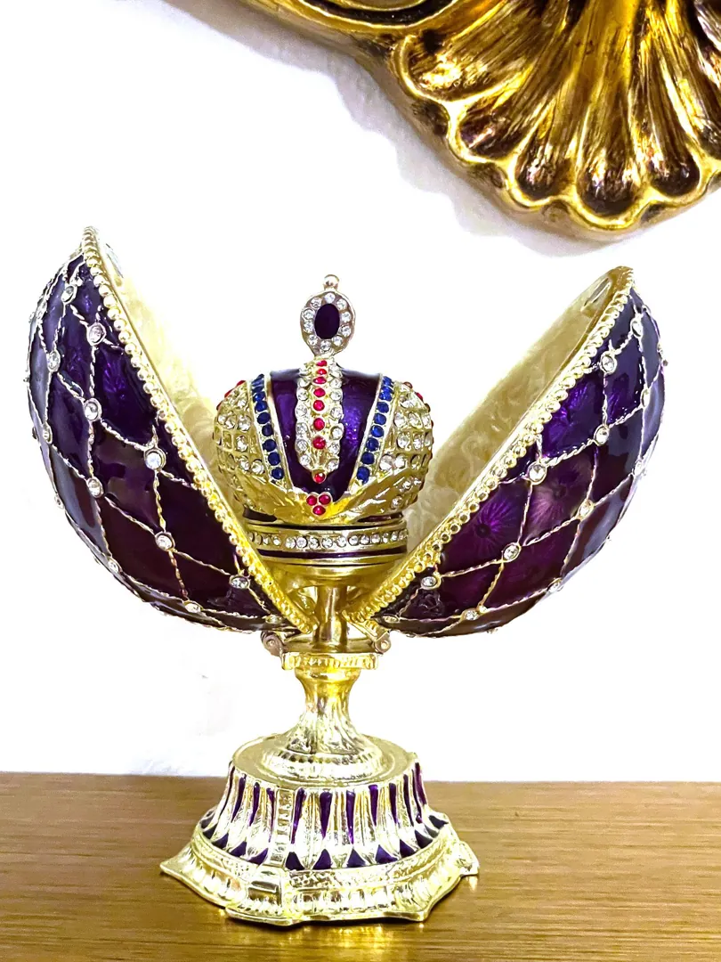 Imperial Crown Fabergé Egg HANDMADE Russian style Faberge Egg Ornament Office Decor for Men Christmas Birthday gifts for him Pure Gold decor