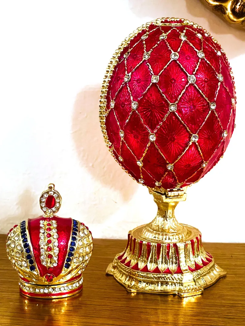 Ruby Gold Faberge Box Imperial Crown Hideaway Trinket Fabergé Egg 333 Austrian Crystal Diamond PLUS Gold Bracelet Birthday Gift for Her