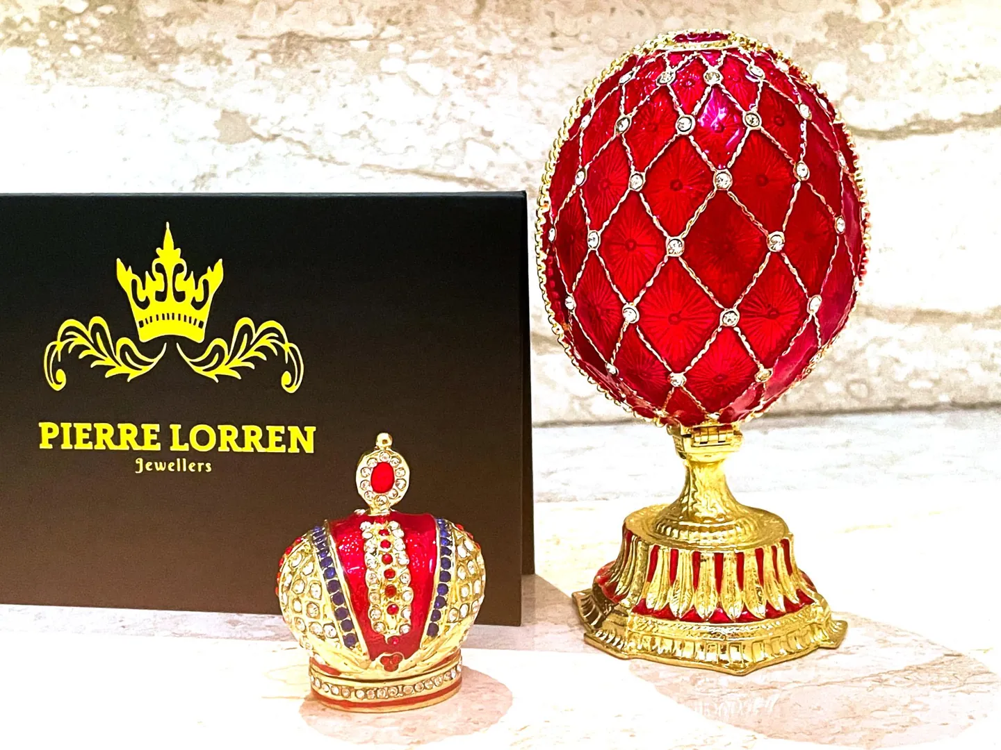 Ruby Gold Faberge Box Imperial Crown Hideaway Trinket Fabergé Egg 333 Austrian Crystal Diamond PLUS Gold Bracelet Birthday Gift for Her
