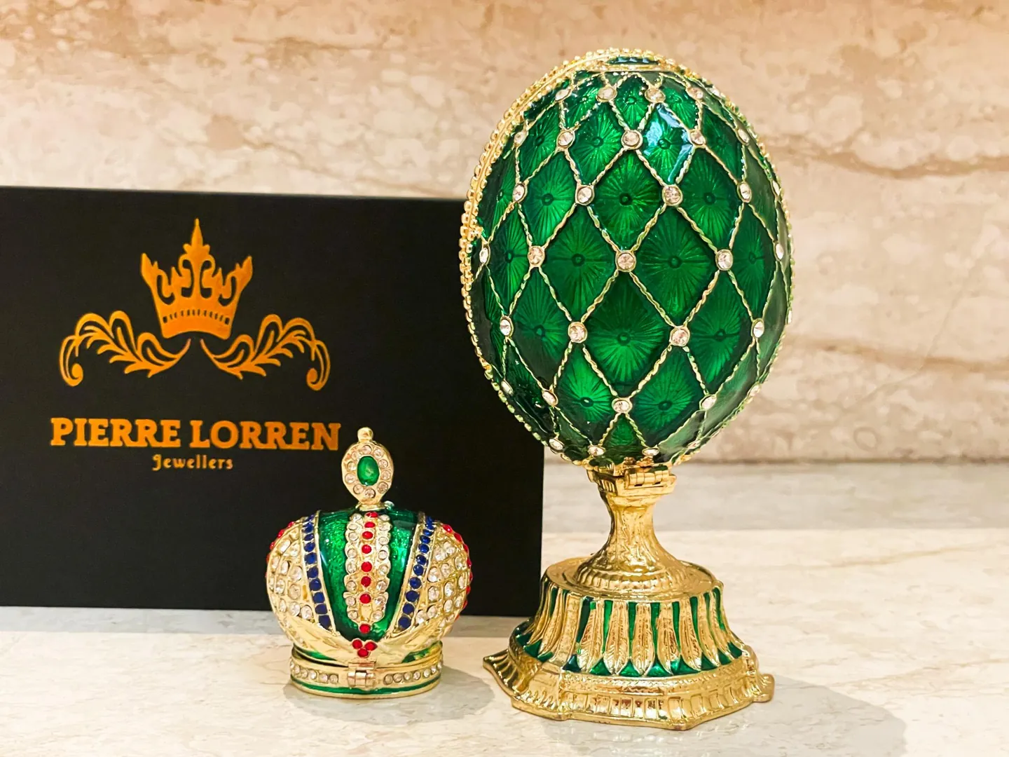 Imperial Crown Fabergé Egg HANDMADE Russian style Fabergé Egg Ornament Office Decor for Men Christmas Birthday gifts for him Pure Gold decor