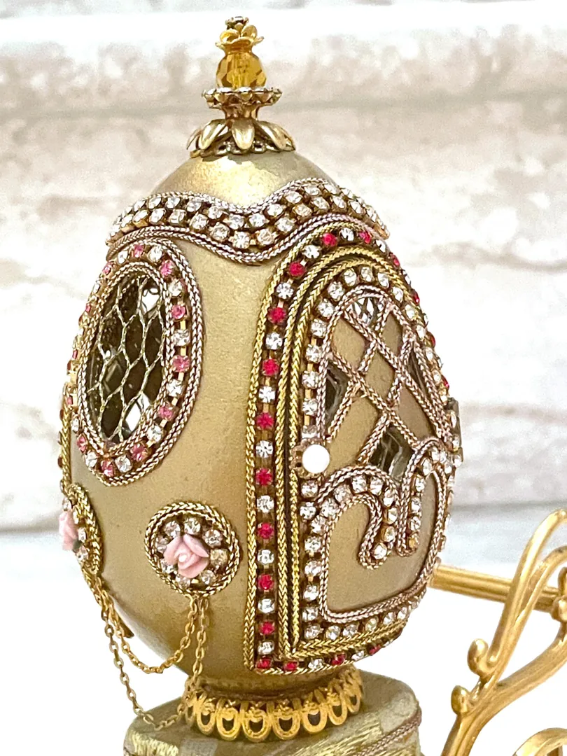 One Of A Kind 1975 Gold Fabergé Egg Style Real Carved Egg Collectors Egg Fabergé Egg Royal Crown Carriage Wedding Proposal Pure Gold Decor