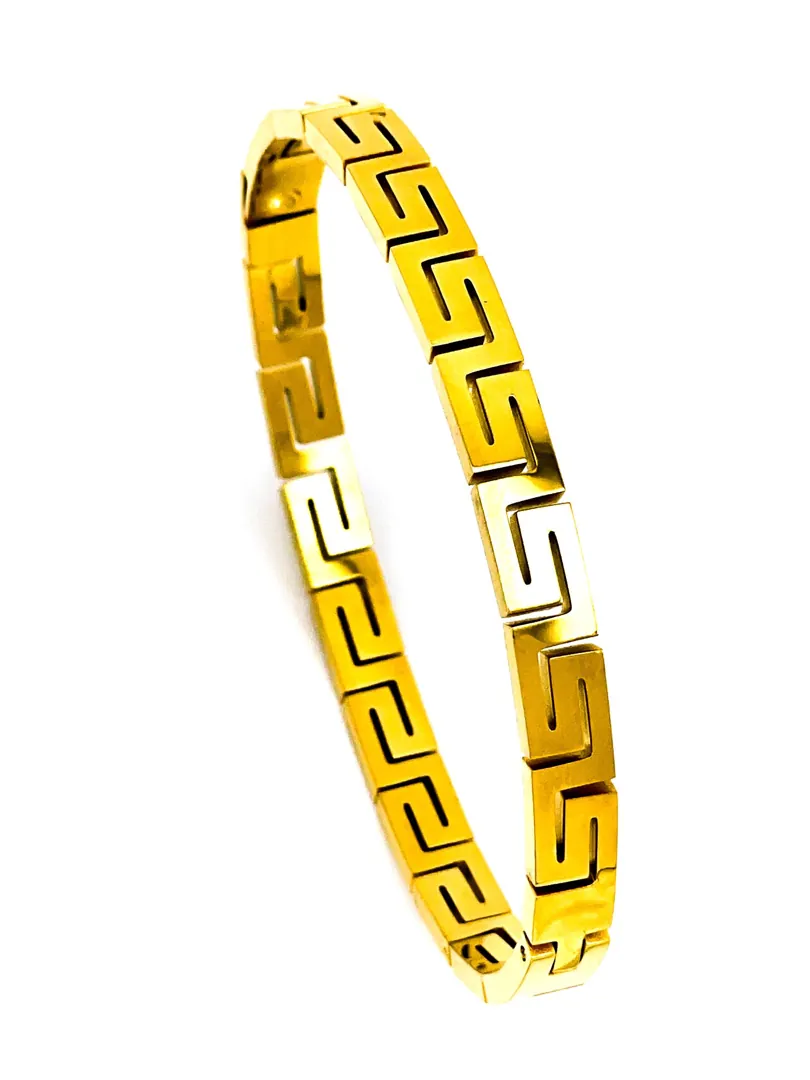 18k Yellow Gold Bracelet Greek Jewelry Bracelet Infinity Bangle Bracelet Ancient Greek Key Jewelry Meander Bracelet Anniversary Gift 8mm