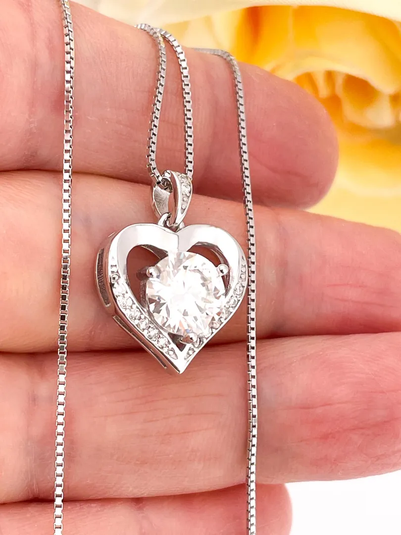 2.8ctw Certified Heart Diamond Necklace Diamond Solitaire Gold Necklace Heart Shaped Diamond Pendant 18k White Gold Silver Anniversary Gift