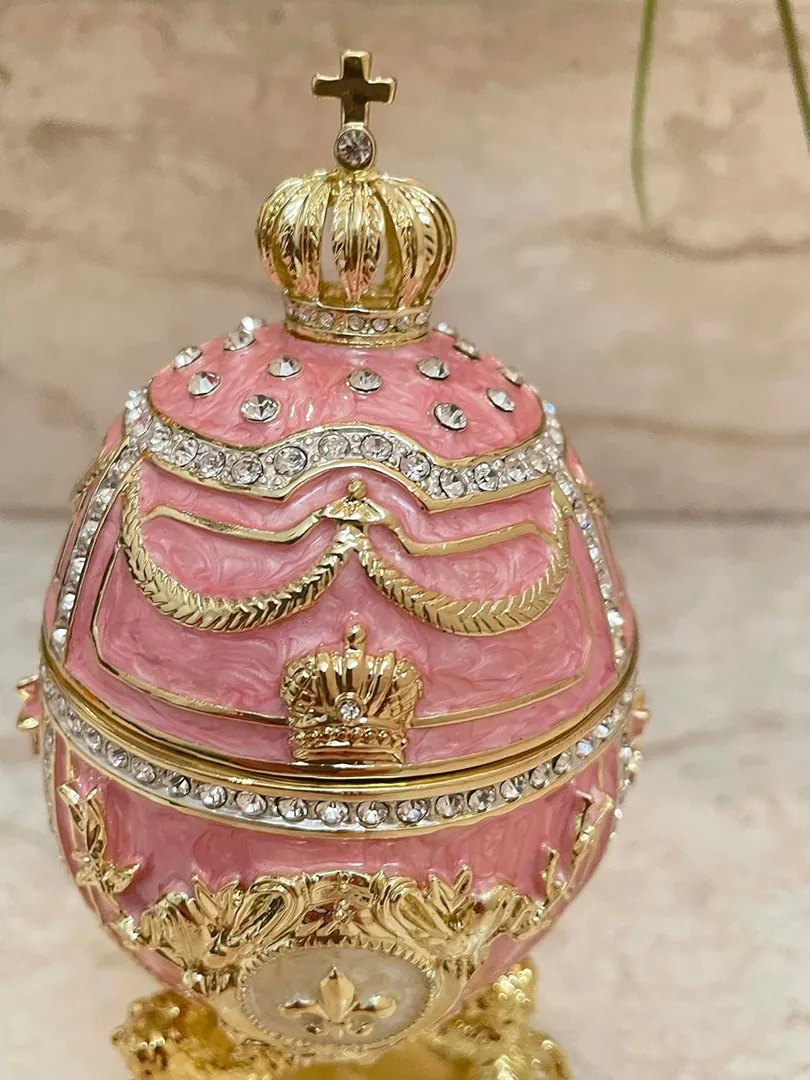 PierreLorren Faberge Egg Designer 5-Star Pure Gold Home Decor Faberge Style Decorative Boxes & Diamond Bracelet Bride Bridal Shower Gift Rose
