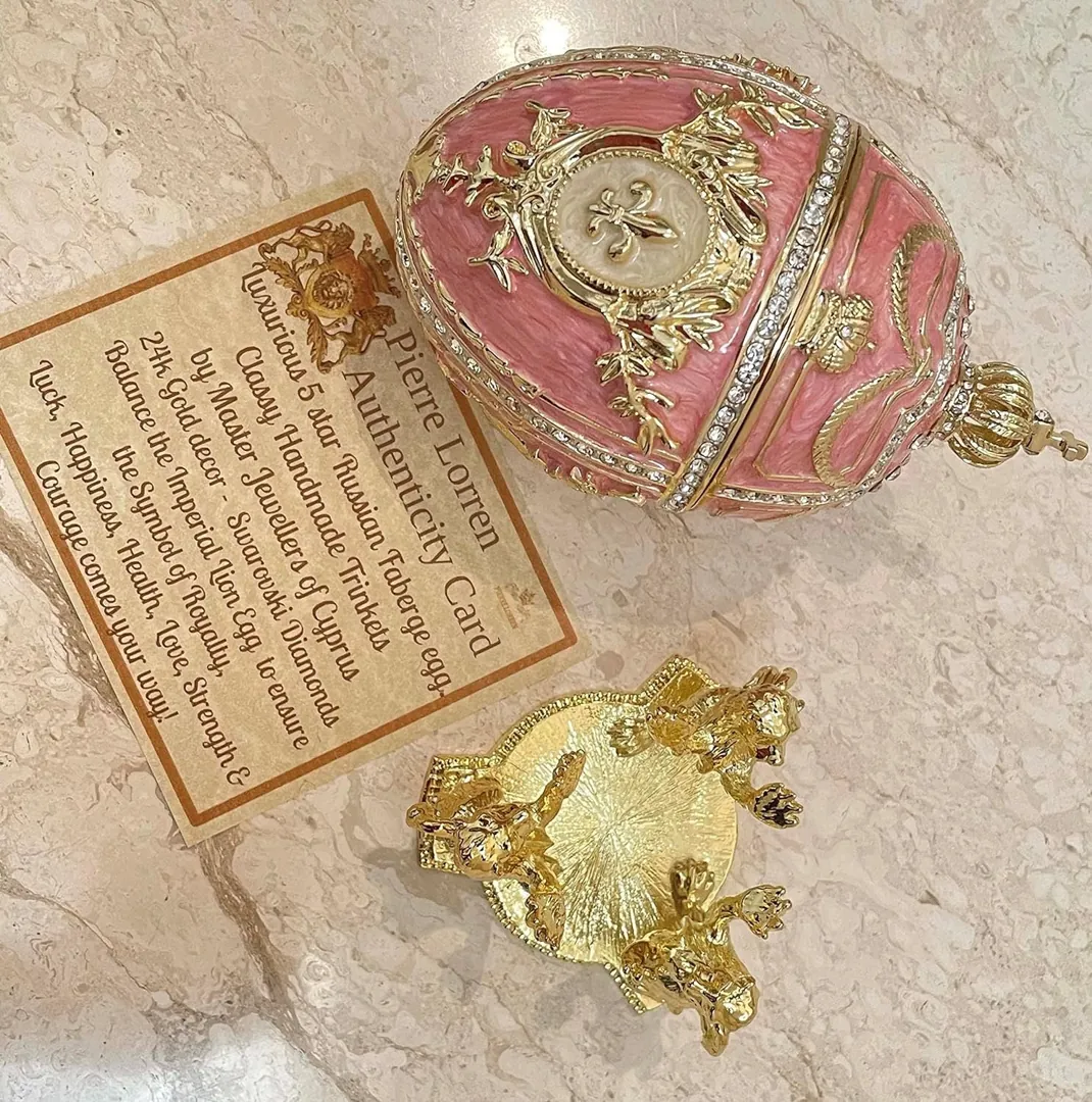 PierreLorren Faberge Egg Designer 5-Star Pure Gold Home Decor Faberge Style Decorative Boxes & Diamond Bracelet Bride Bridal Shower Gift Rose