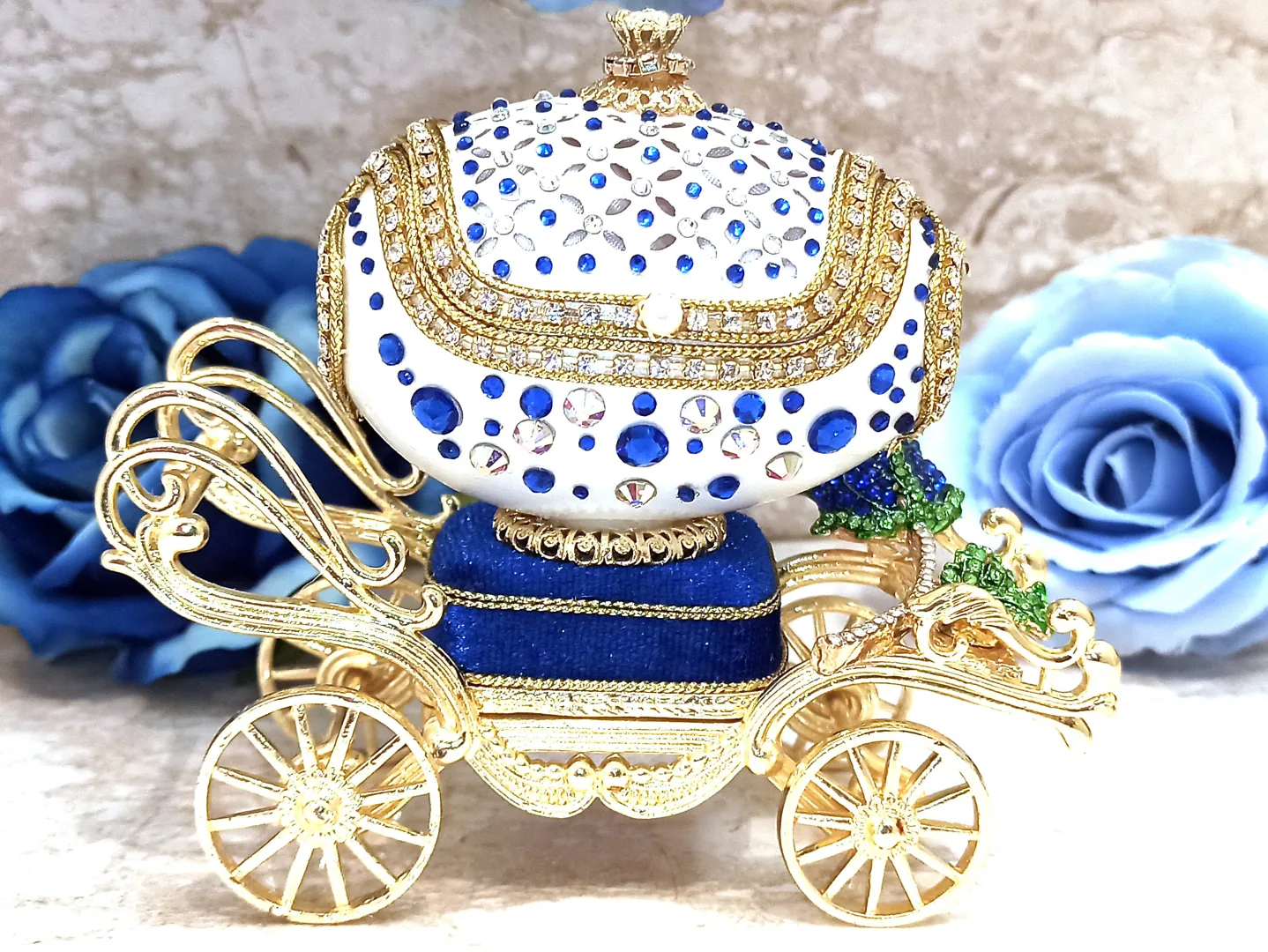 Blue Faberge Egg style ONE OF A KIND Luxury Wedding Gift, 430 Sapphires & Diamonds Natural Handcarved Egg 24k Daughter wedding gift from Mom.