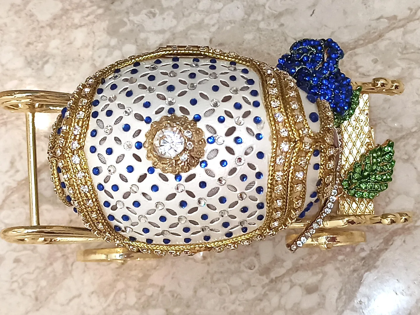 Blue Faberge Egg style ONE OF A KIND Luxury Wedding Gift, 430 Sapphires & Diamonds Natural Handcarved Egg 24k Daughter wedding gift from Mom.
