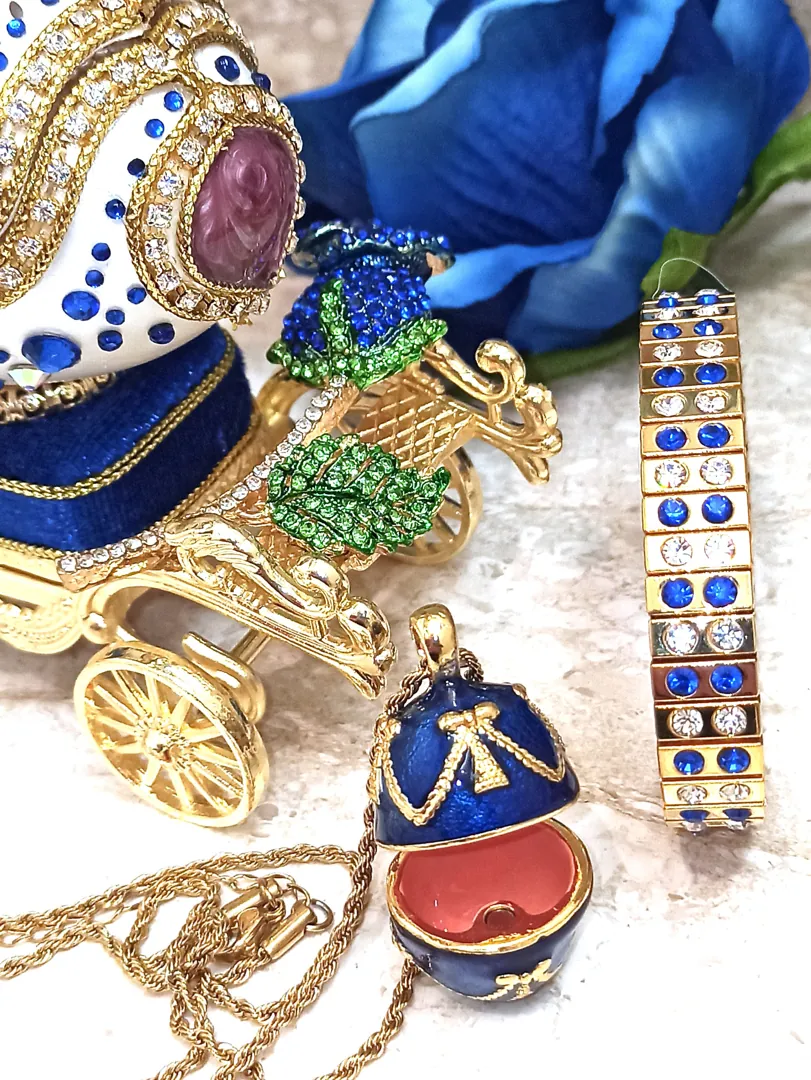 Blue Faberge Egg style ONE OF A KIND Luxury Wedding Gift, 430 Sapphires & Diamonds Natural Handcarved Egg 24k Daughter wedding gift from Mom.