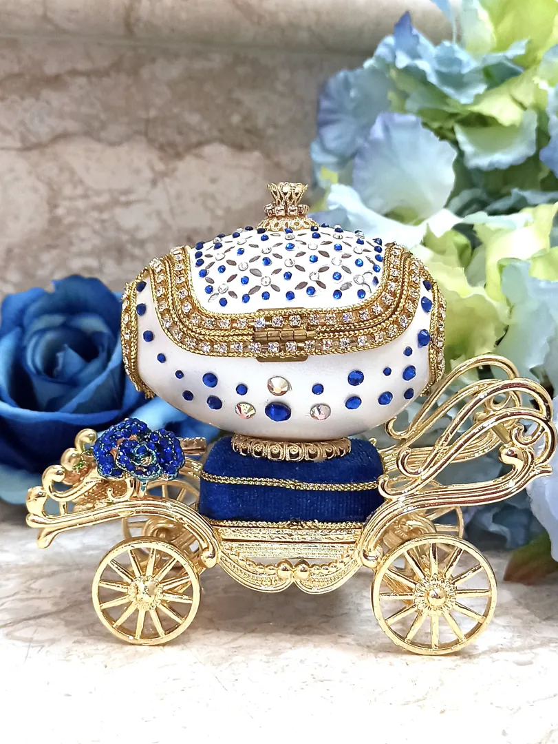 Blue Faberge Egg style ONE OF A KIND Luxury Wedding Gift, 430 Sapphires & Diamonds Natural Handcarved Egg 24k Daughter wedding gift from Mom.