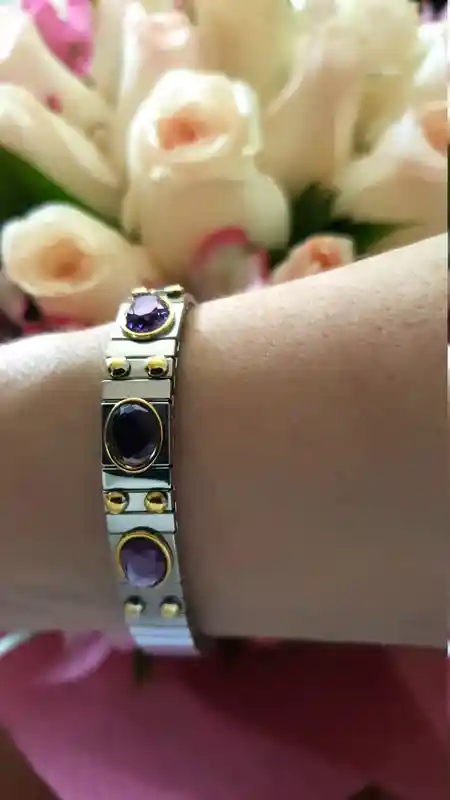 Amethyst Silver Flex Bangle/Purple Jewelry Gemstone Bracelet/Amethyst February Birthstone bracelet/Purple Gem Bracelet/ Amethyst Gem Bangle/ 