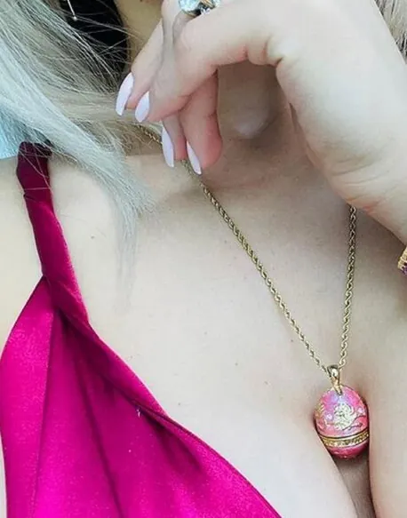 Luxurious 18th Birthday Gift for Granddaughter: 2005 Pink Faberge Egg Music Box and Fabergé Egg Style Necklace, Perfect Gift for a Ballerina.