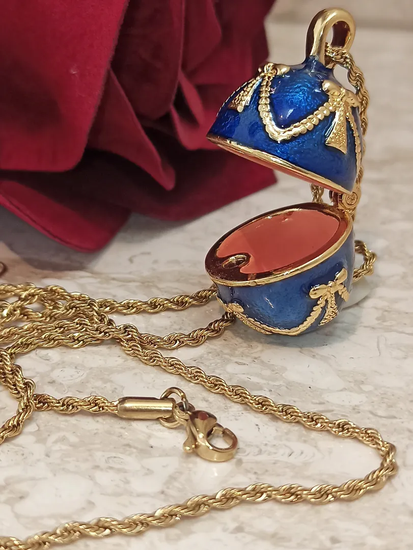 FABERGE Egg Pendant Bracelet Necklace SET Something Blue Jewelry for Wedding Gift Bride Bridesmaid Jewelry HANDMADE 24k Gold Bracelet 2ct