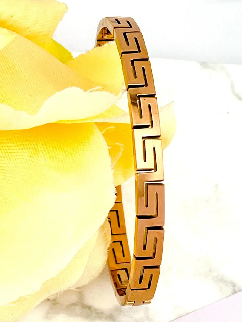 18k Rose Gold Key Bracelet Greek Jewelry Bracelet Infinity Bangle Bracelet Ancient Greek Key Jewelry Meander Bracelet Anniversary Gift 8mm