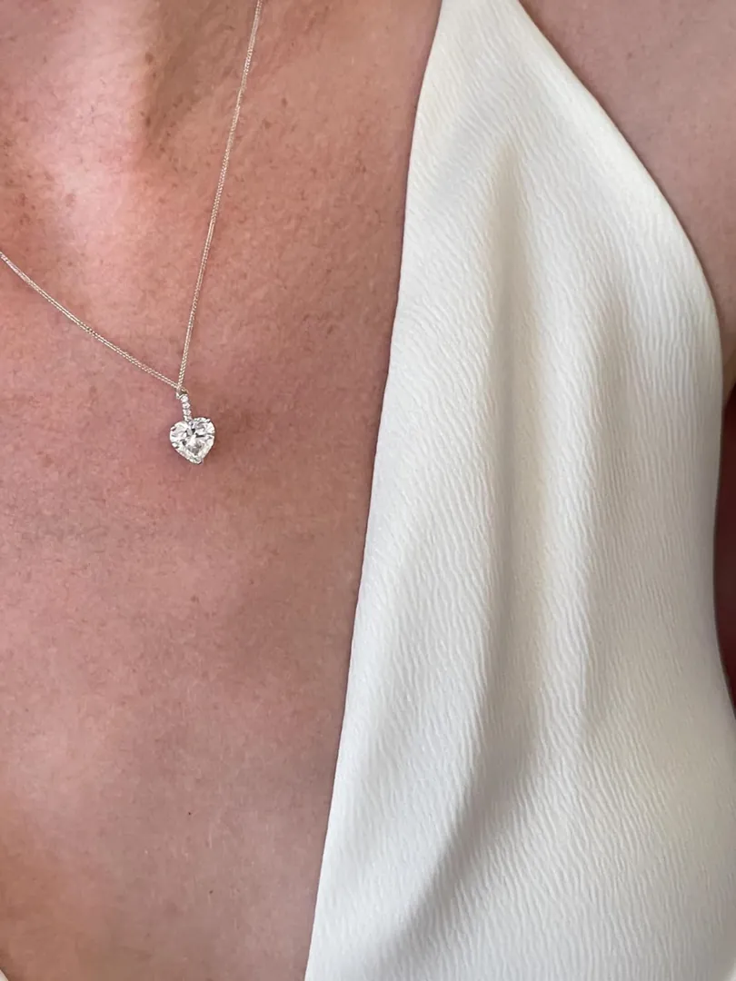 1.75 ctw Solitaire Diamond Heart Pendant Diamond Necklace 18k Solid Gold Necklace Gold Heart Pendant White Gold Anniversary Gift for Wife