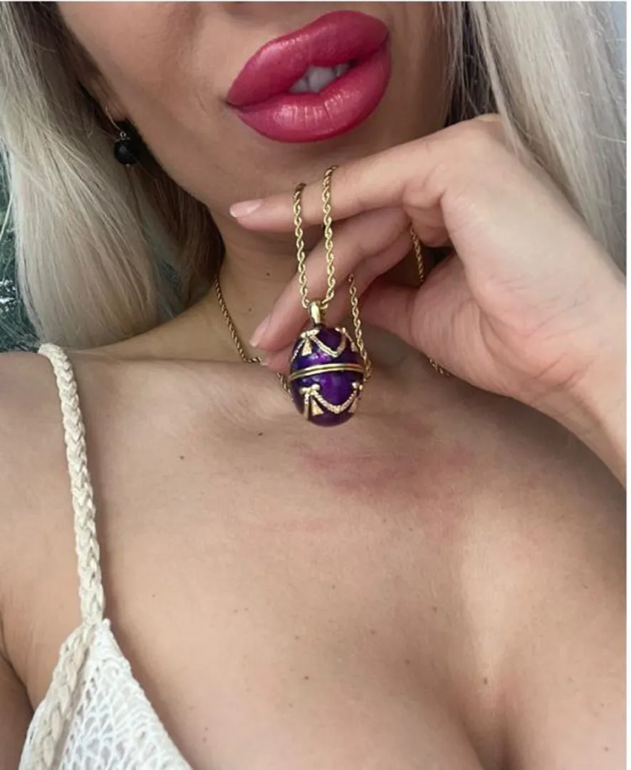 Gold Amethyst Necklace - Faberge Egg Pendant - Amethyst Bracelet - 24K Gold - Bridal Shower Gift - Gift for Women
