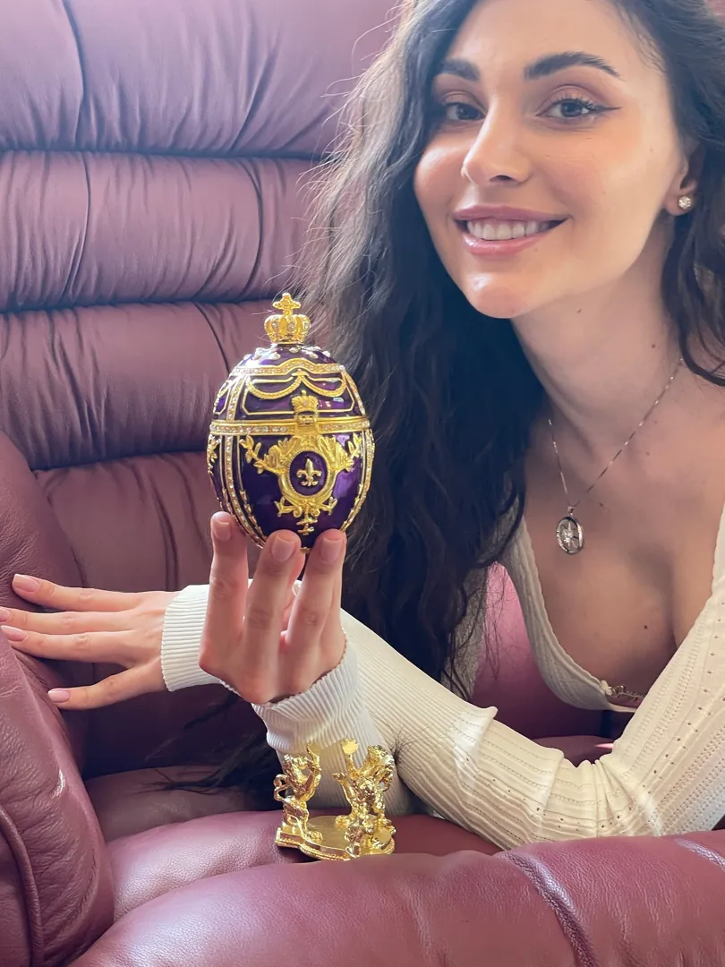 Designer Faberge Style Egg Gift for Him Amethyst Purple 24k Gold Faberge Egg Decorative Boxes Trinket Box Handmade Christmas Easter Birthday