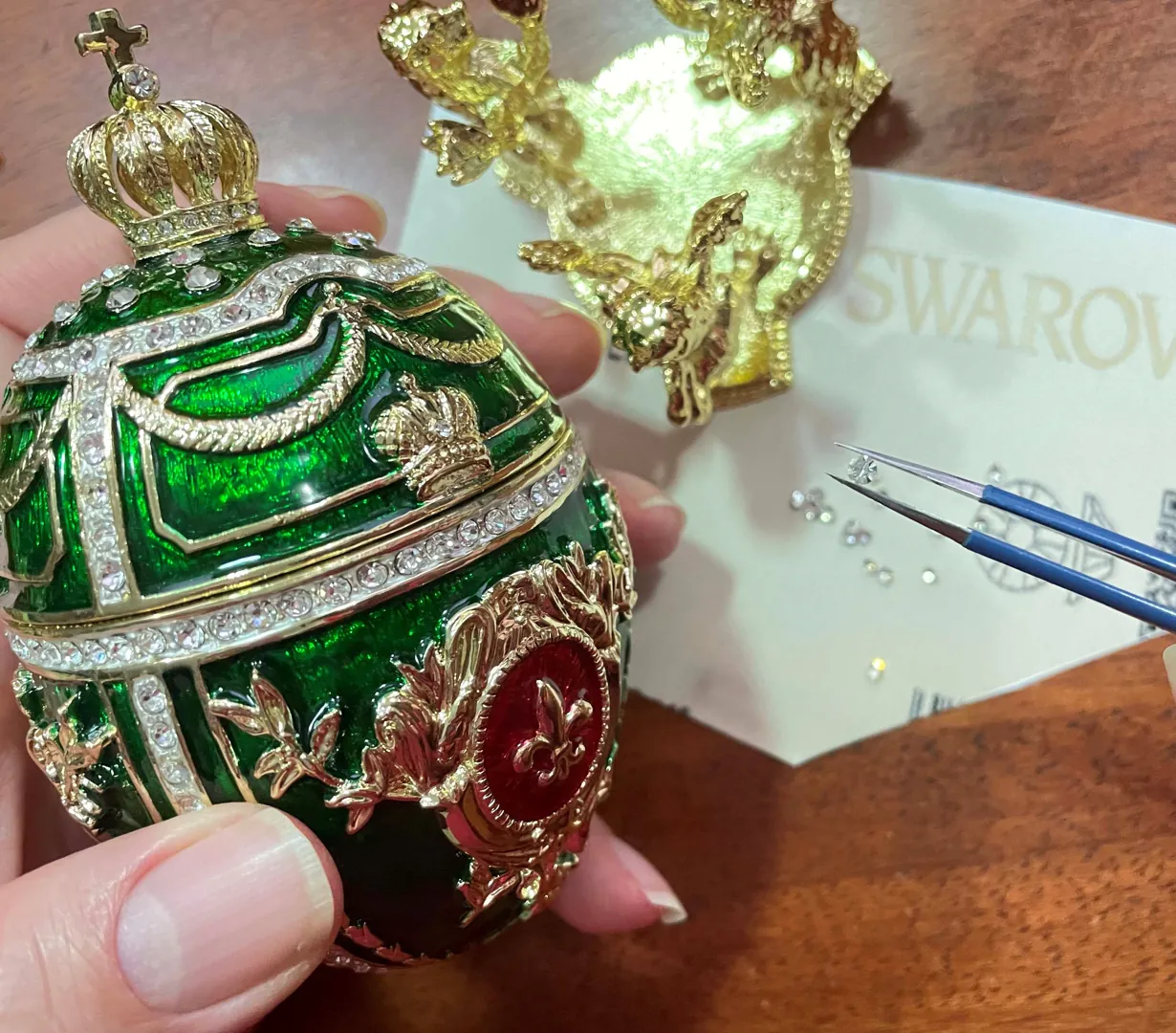 Designer 5* Faberge Egg Imperial Unique Faberge Wedding Gift Faberge Style Egg Engagement Gifts for Couple 24K Gold Fabergé Egg Swarovski 5ct