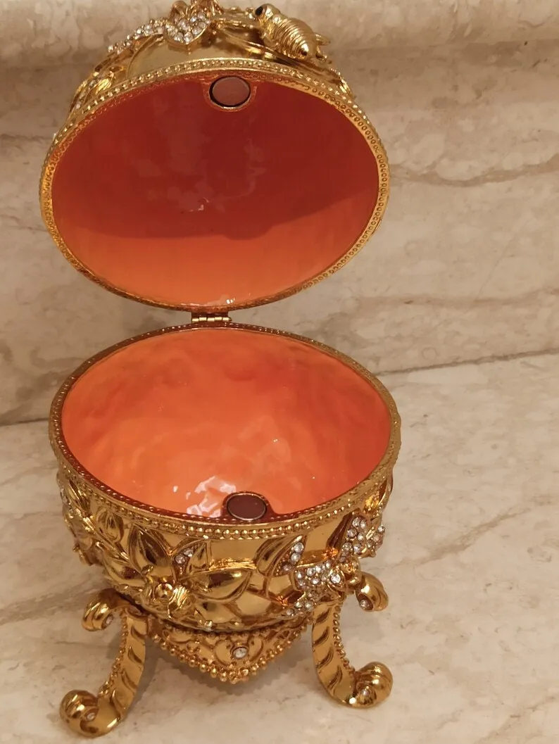Faberge Egg Jewelry Ring Proposal Box, Bridal Shower Gift for Bride-to-Be, Handmade Faberge Style Egg, 400 Crystal Handset 24k Fabergé Egg.