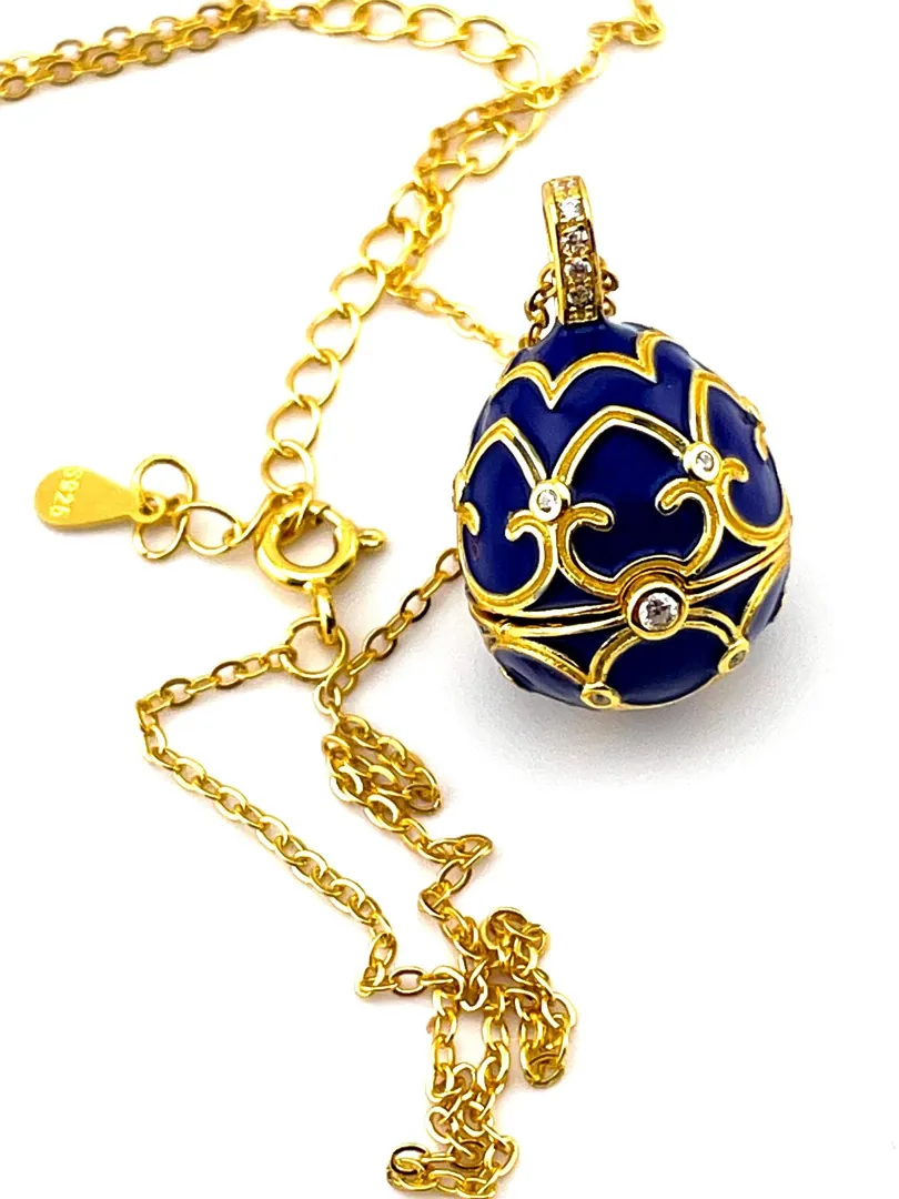 Pierre Lorren Faberge Necklace & Sapphire Bracelet Faberge Egg Pendant Set Austrian Crystal Diamond Fabergé Style Pendant Faberge Jewelry