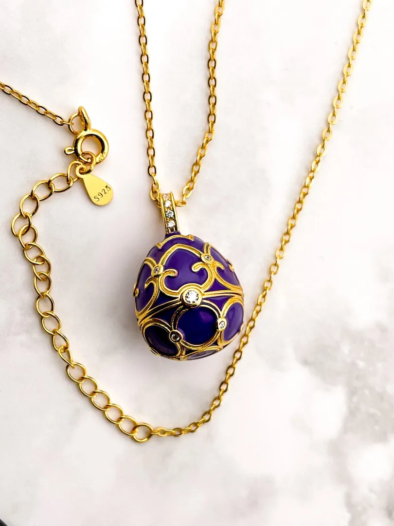 Luxury Amethyst Necklace Faberge Egg Necklace Faberge Jewelry Faberge Pendant Egg HANDMADE Valentine Gift for Her Vermeil 18K Yellow Gold