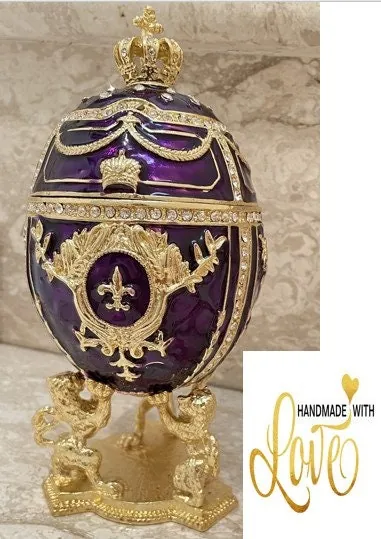 Amethyst Purple Faberge Egg Trinket, Fabergé Egg Gift for Her, Fabergé Egg Style Jewelry Box, Christmas Birthday Graduation Gift for Him
