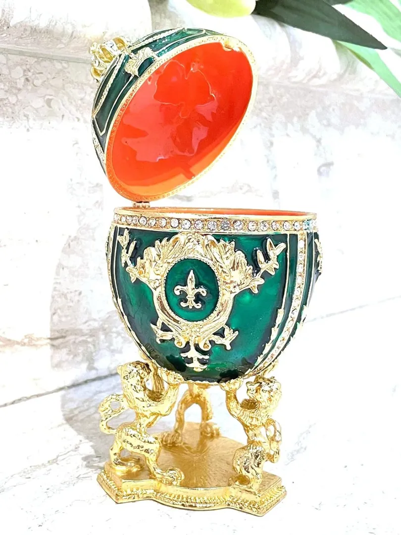 Stunning Faberge Egg Green Handmade Gift for Her - Home Decor Gift for Women - Faberge Egg Trinket Fabergé Egg Unique Jewelry Box Birthday Gifts