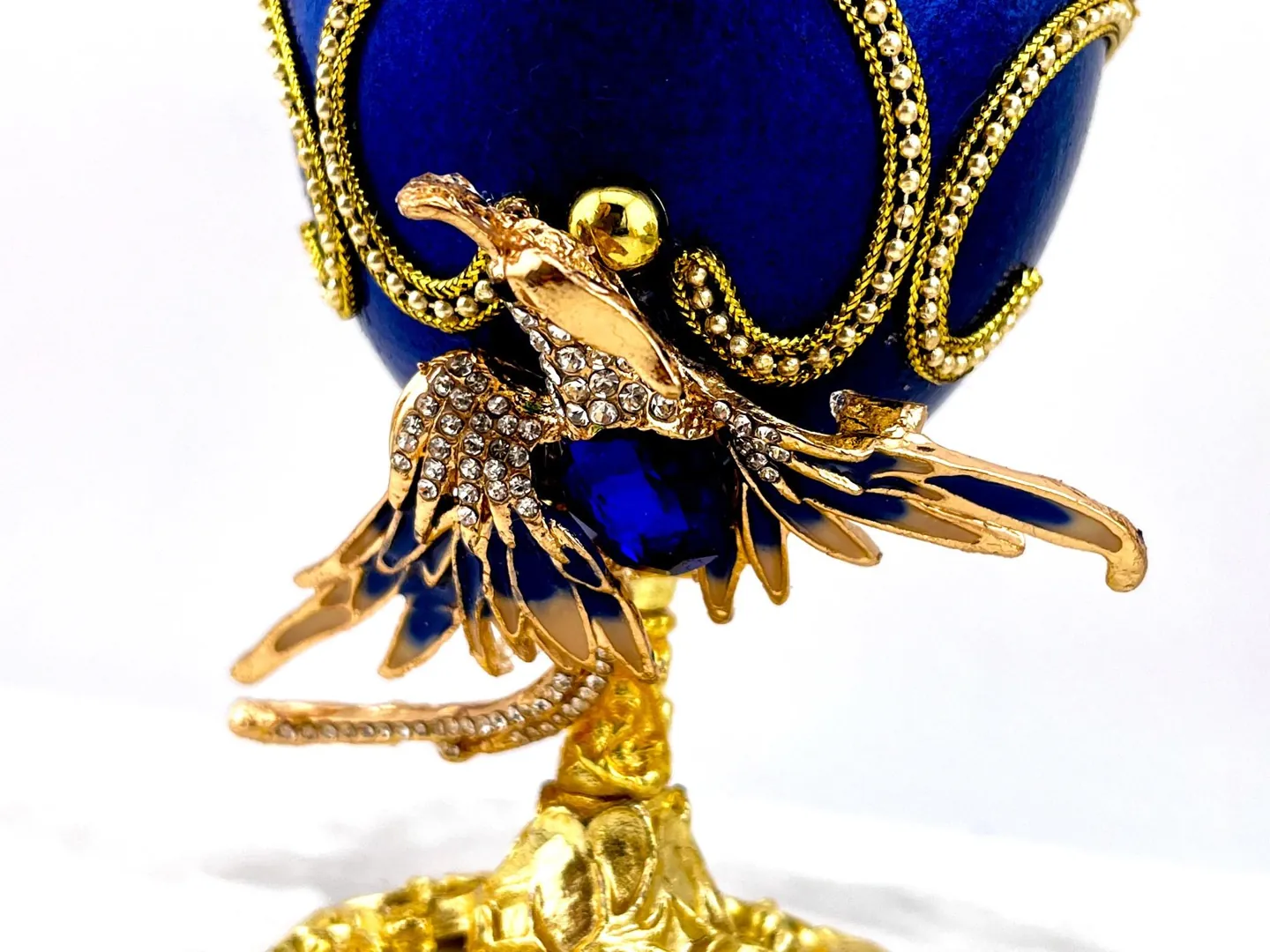 Vintage 1980 Blue Faberge Egg HANDMADE Musical Trinket Box Bluebird Symbol of Hope, Love & Renewal Faberge Collectible Gift Pierre Lorren