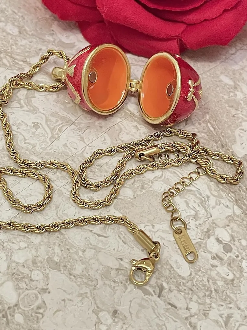 2014 Valentine's Day Trinket Box Faberge Egg Gold Faberge Necklace Faberge Egg Jewelry Set Valentine's Day Gift for Her 10th Anniversary Gift
