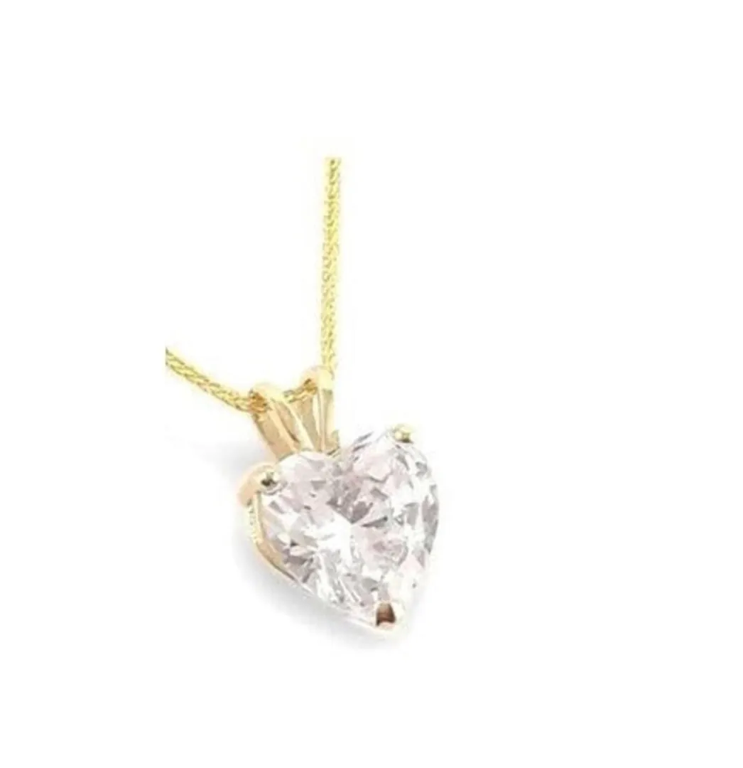 SOLID 18k Yellow Gold, Heart Diamond Solitaire Pendant, Heart Necklace Diamond Pendant, Heart Shaped Diamond Jewelry, Christmas Anniversary
