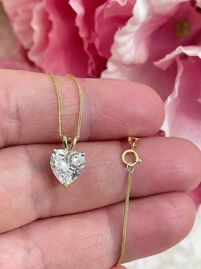 SOLID 18k Yellow Gold, Heart Diamond Solitaire Pendant, Heart Necklace Diamond Pendant, Heart Shaped Diamond Jewelry, Christmas Anniversary