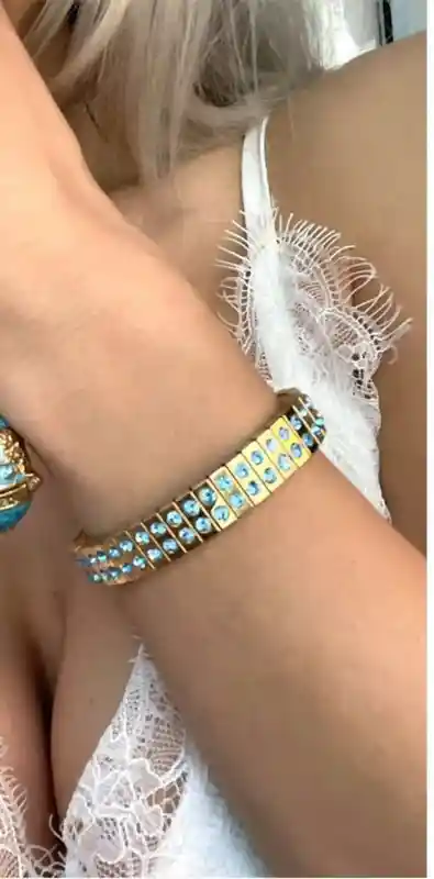 London Blue TOPAZ Bracelet 24k GOLD Bleu SWAROVSKI Crystal Bracelet Handmade Christmas December birthday Gift for women Anniversary Bracelet 