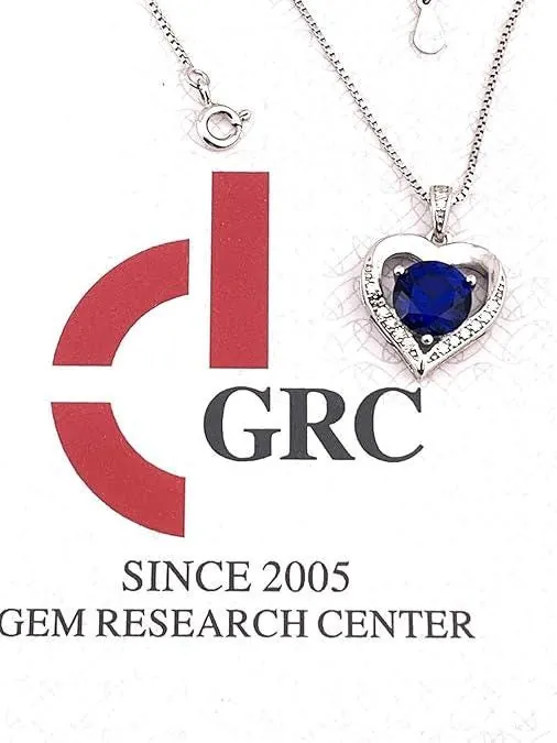 2ct Natural Diamond Sapphire Heart Necklace, Heart Sapphire Necklace, Dainty Sapphire Heart Pendant 18K White Gold Vermeil