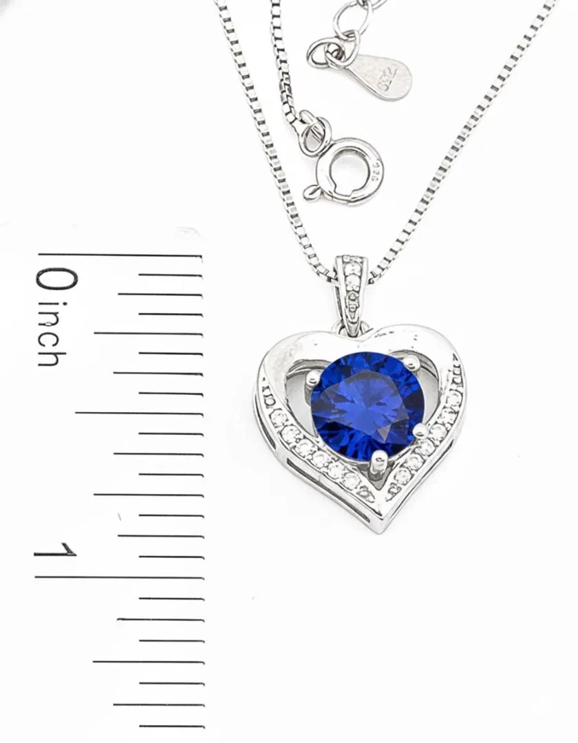 2ct Natural Diamond Sapphire Heart Necklace, Heart Sapphire Necklace, Dainty Sapphire Heart Pendant 18K White Gold Vermeil