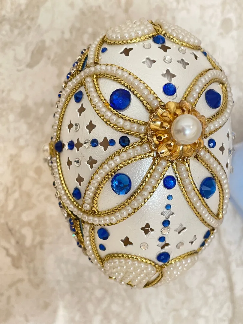 1993 Luxury Jewelry Box Faberge Egg Jewelry Set - Faberge Egg Something Blue Something New Hand-Carved Natural Egg 24k Gold Austrian Crystal