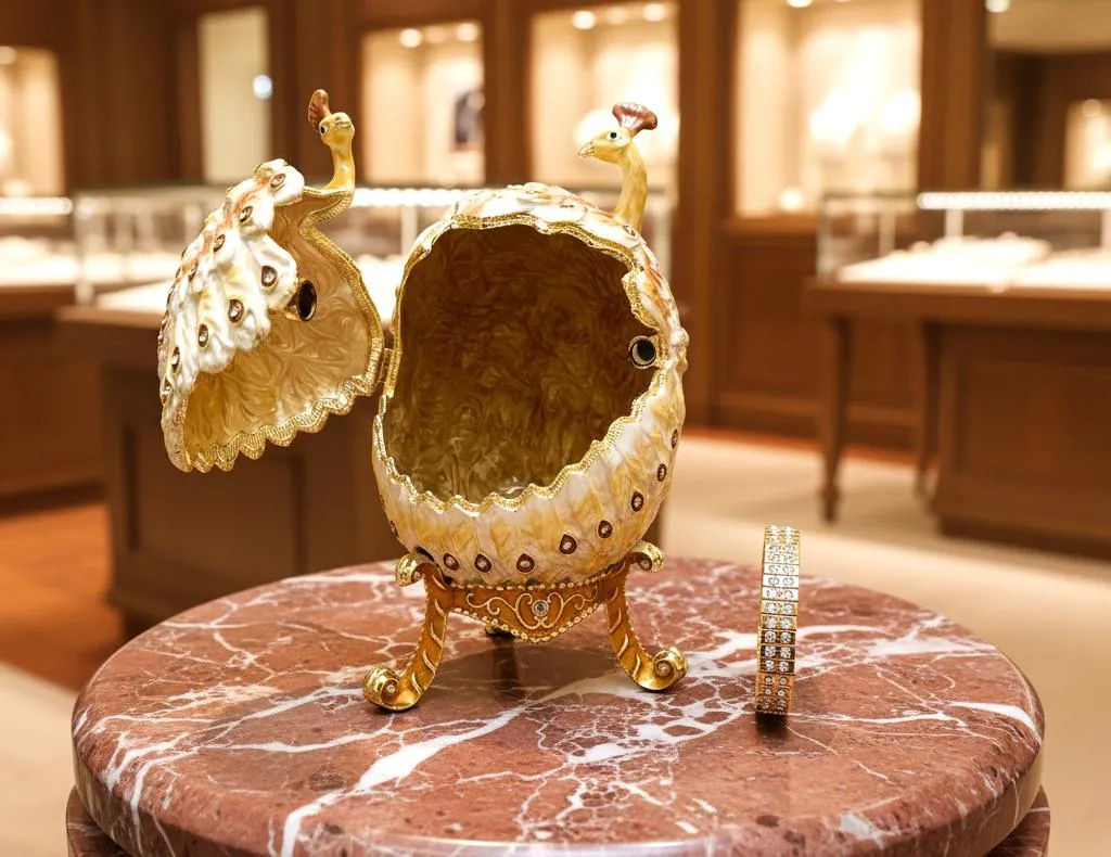 Peacock Faberge Egg Bracelet • Swarovski • 24K Gold • Handmade Pierre Lorren