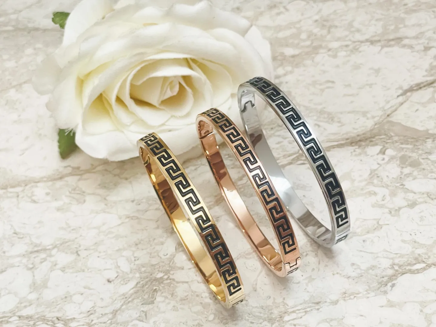 Handmade Greek Key Bangle Set: 18k Gold Silver Meander Bracelets Infinity Bracelet Graduation Success