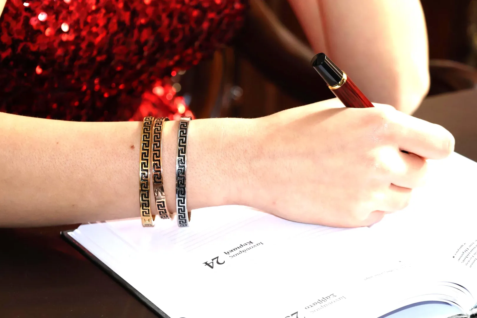 Handmade Greek Key Bangle Set: 18k Gold Silver Meander Bracelets Infinity Bracelet Graduation Success