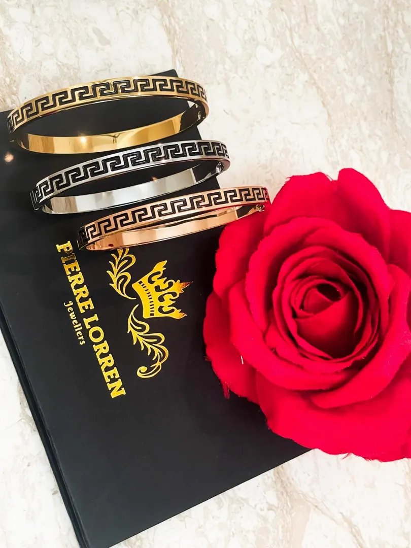Handmade Greek Key Bangle Set: 18k Gold Silver Meander Bracelets Infinity Bracelet Graduation Success