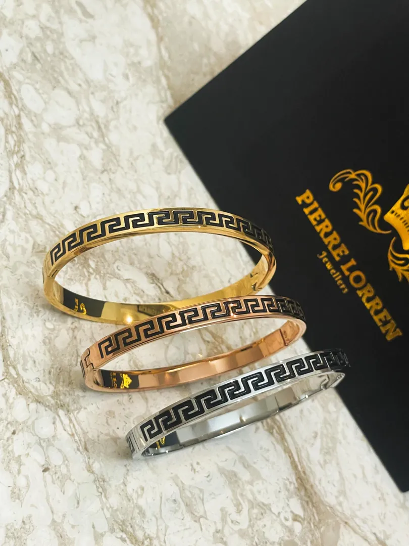 Handmade Greek Key Bangle Set: 18k Gold Silver Meander Bracelets Infinity Bracelet Graduation Success